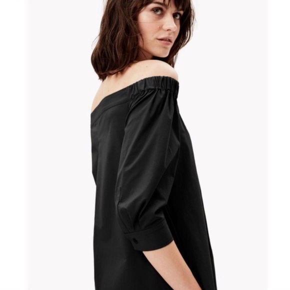 Theory Cotton Poplin Off Shoulder Black Dress - Picture 3 of 14